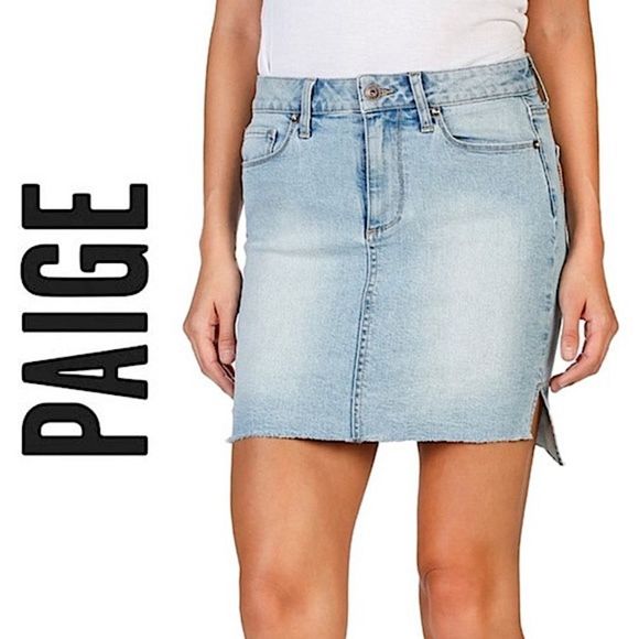 PAIGE Light Blue Denim High Waist Side Slit Mini Skirt - Picture 10 of 10